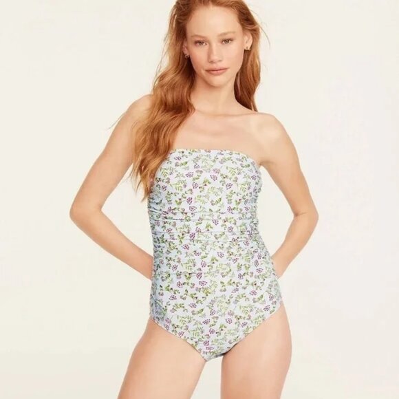 J.Crew Ruched Bandeau One-Piece in Cloud Meadow Floral Size 6 - Picture 1 of 9